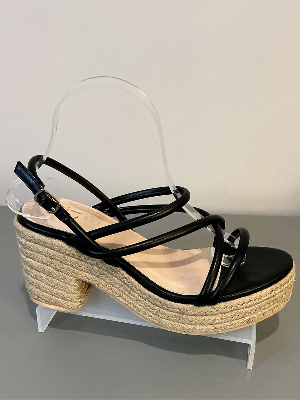 Yoki LENITA Black Strappy Espadrille Chunky heel Sandals, size 9
